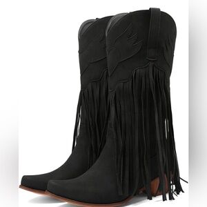 Meefit Women’s Fringe Black Retro Cowboy Boots